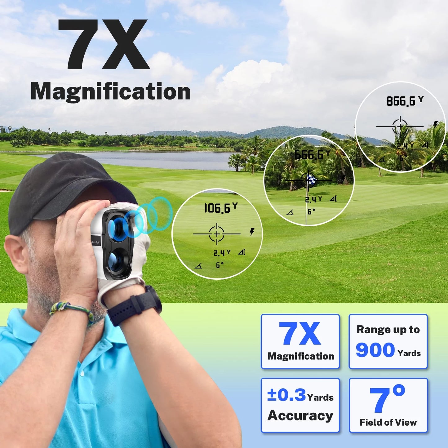 Laser Golf Rangefinder 900 Yards | 7X Magnification with Slope Switch, X9 PRO