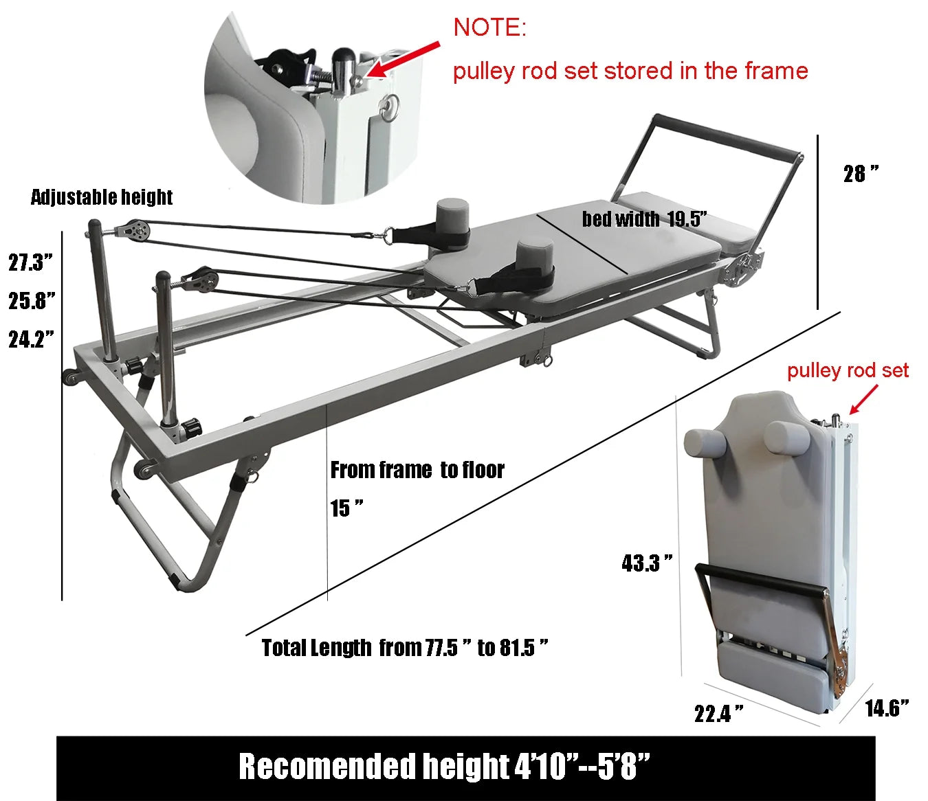 Pilates Reformer Machine for Home ,Foldable Pilate for Strengh Training