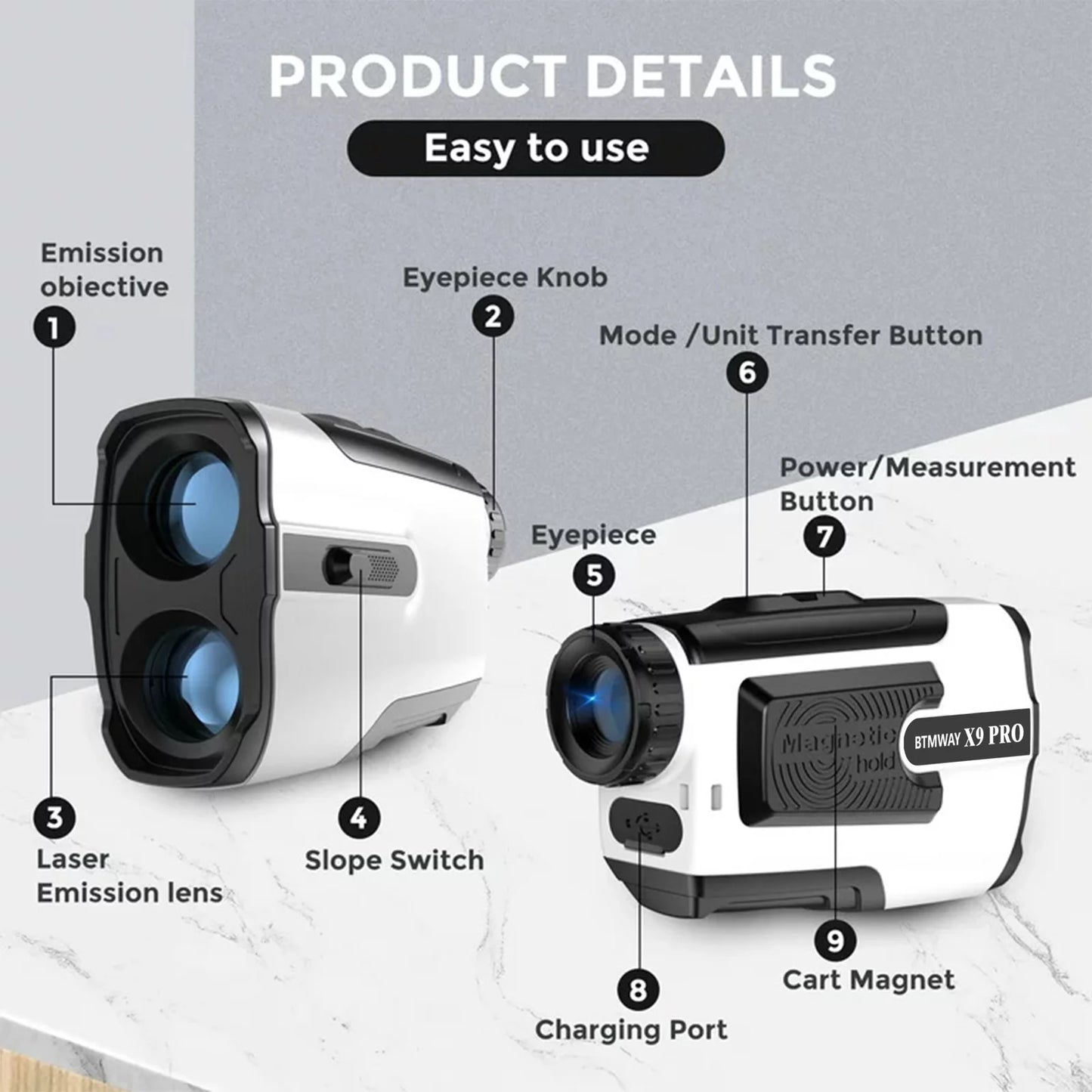 Laser Golf Rangefinder 900 Yards | 7X Magnification with Slope Switch, X9 PRO