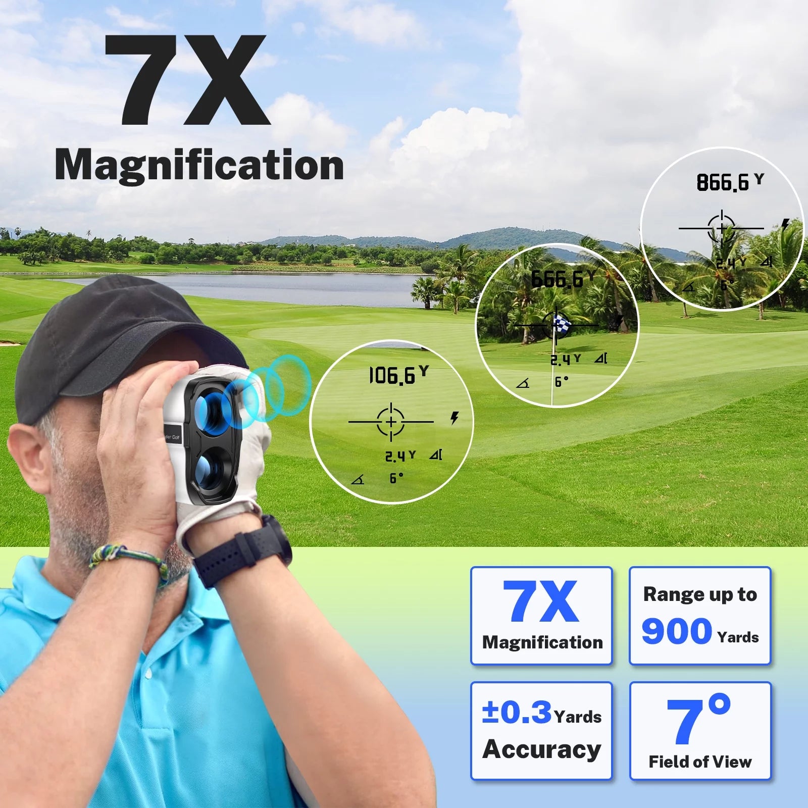 Laser Golf Rangefinder 900 Yards | 7X Magnification with Slope Switch, X9 PRO