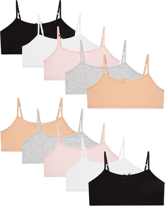 Girls' Training Bras 10 Pack Cotton Stretch Cami Bralettes - Spaghetti Strap Training Bra for Girls (7-14)