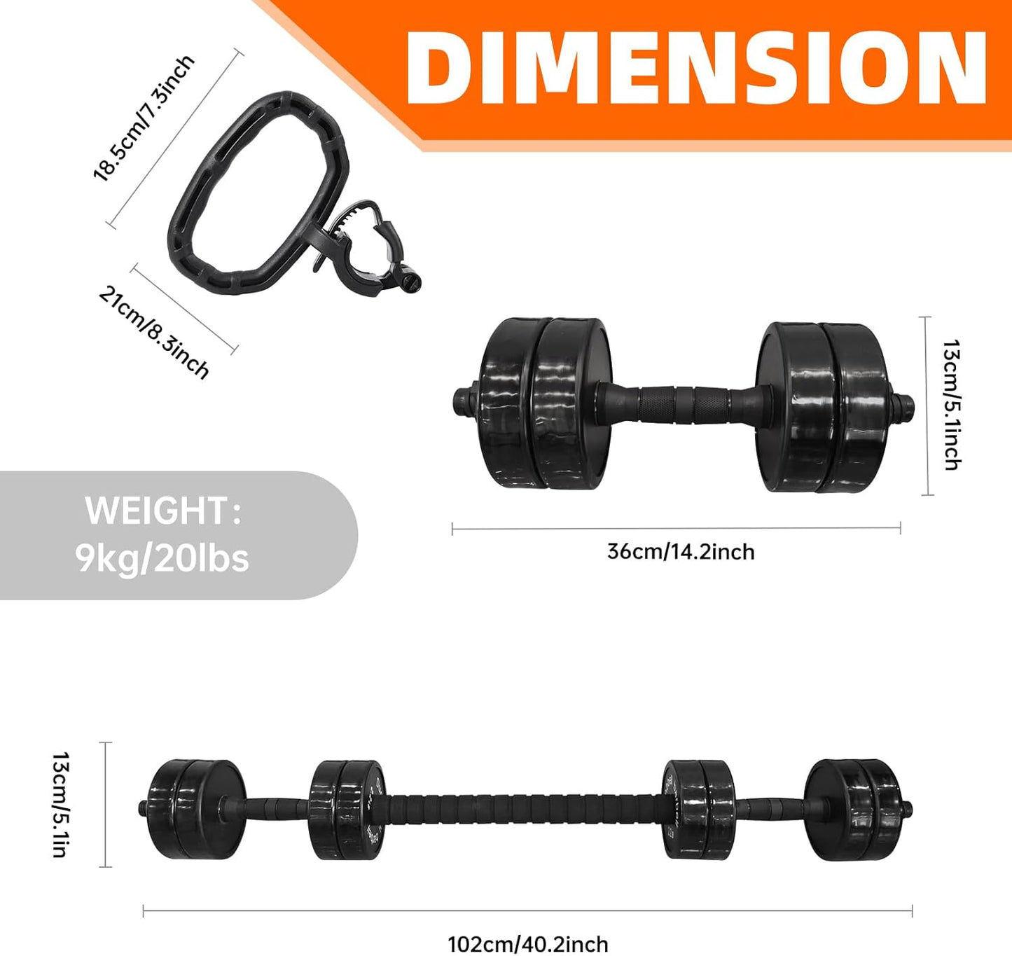Weights, Dumbbell Set, Kettlebells, Adjustable Dumbbells, Barbell Weight Set, 20-40-50-70LB 3-In-1 Set, Non-Slip, All-Purpose