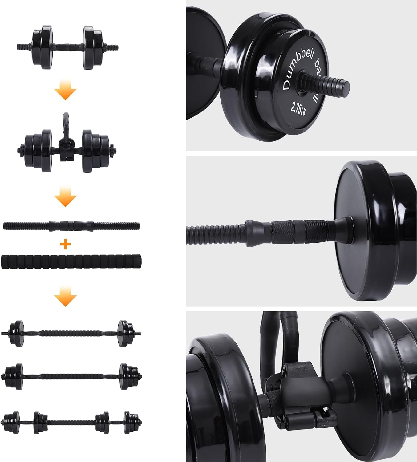 Weights, Dumbbell Set, Kettlebells, Adjustable Dumbbells, Barbell Weight Set, 20-40-50-70LB 3-In-1 Set, Non-Slip, All-Purpose