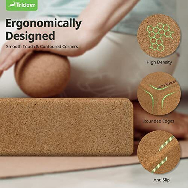 Cork Yoga Blocks, 2 Pack Yoga Blocks Natural Cork, High Density Yoga Block
